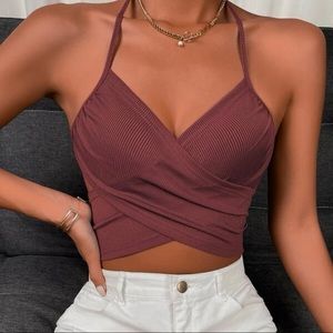 SHEIN wrap cross tied backless halter top